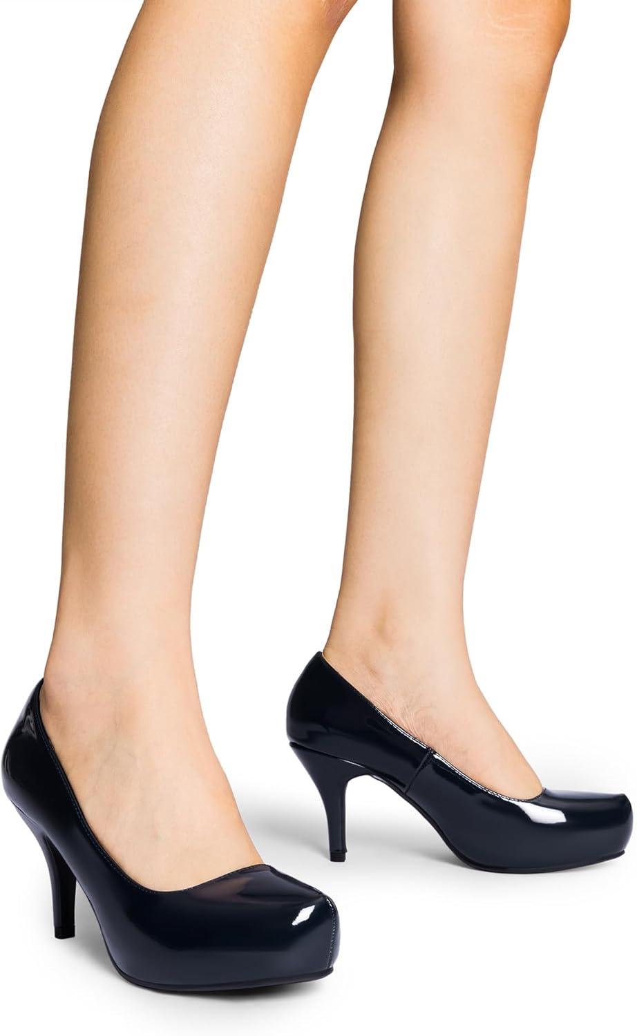 imageDREAM PAIRS Tiffany Womens Classic Elegant Versatile Low Stiletto Heel Dress Platform Pumps ShoesNavyPat