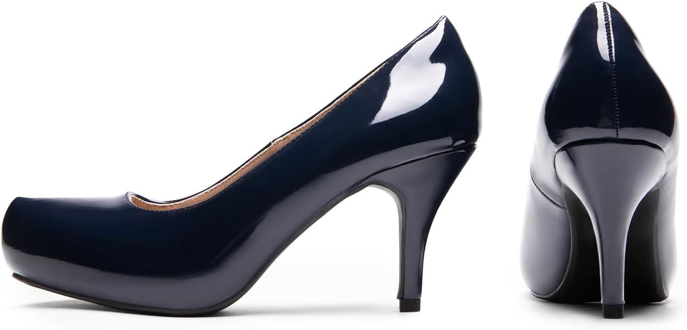 imageDREAM PAIRS Tiffany Womens Classic Elegant Versatile Low Stiletto Heel Dress Platform Pumps ShoesNavyPat