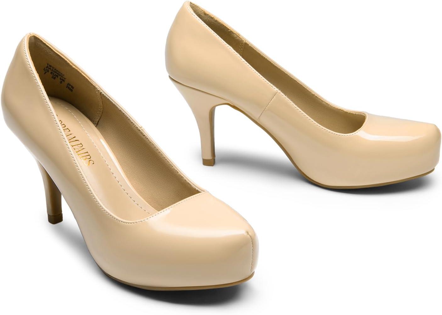 imageDREAM PAIRS Tiffany Womens Classic Elegant Versatile Low Stiletto Heel Dress Platform Pumps ShoesNudePat