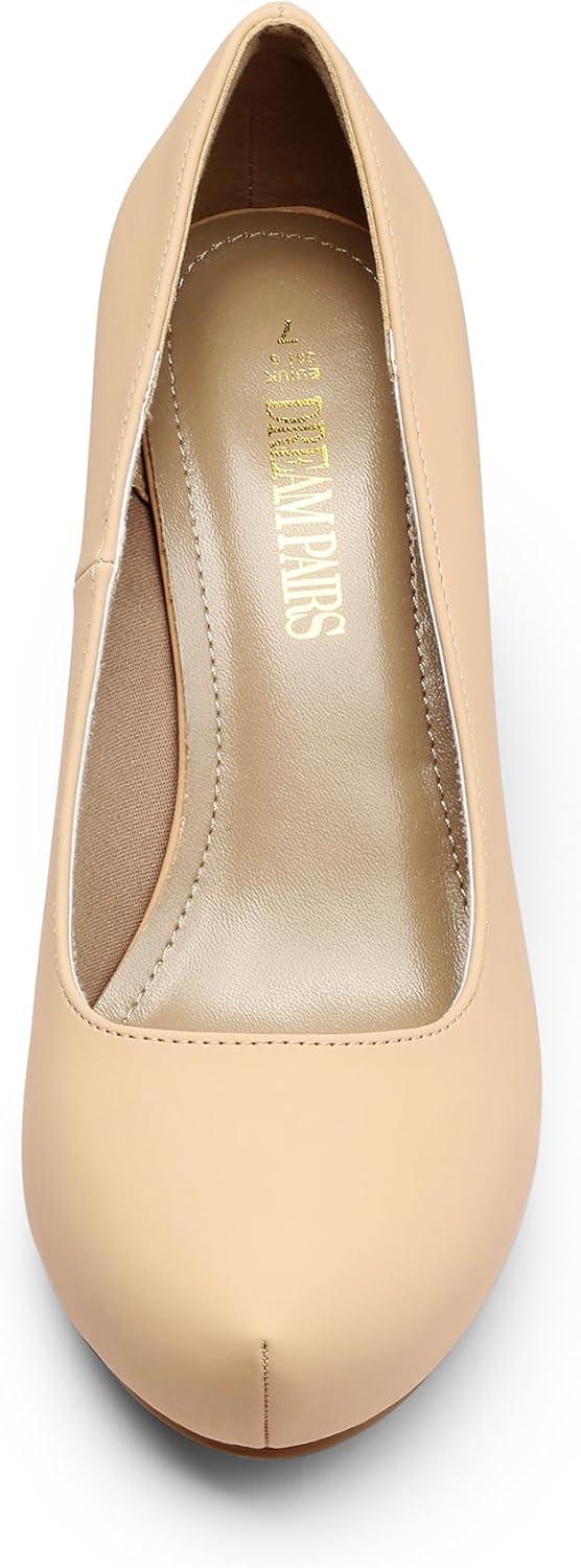 imageDREAM PAIRS Tiffany Womens Classic Elegant Versatile Low Stiletto Heel Dress Platform Pumps ShoesNudeSuede