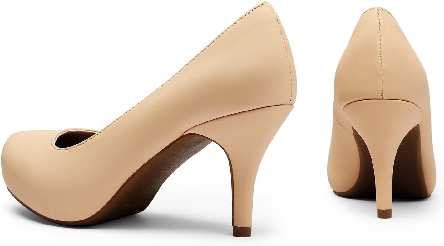 imageDREAM PAIRS Tiffany Womens Classic Elegant Versatile Low Stiletto Heel Dress Platform Pumps ShoesNudeSuede