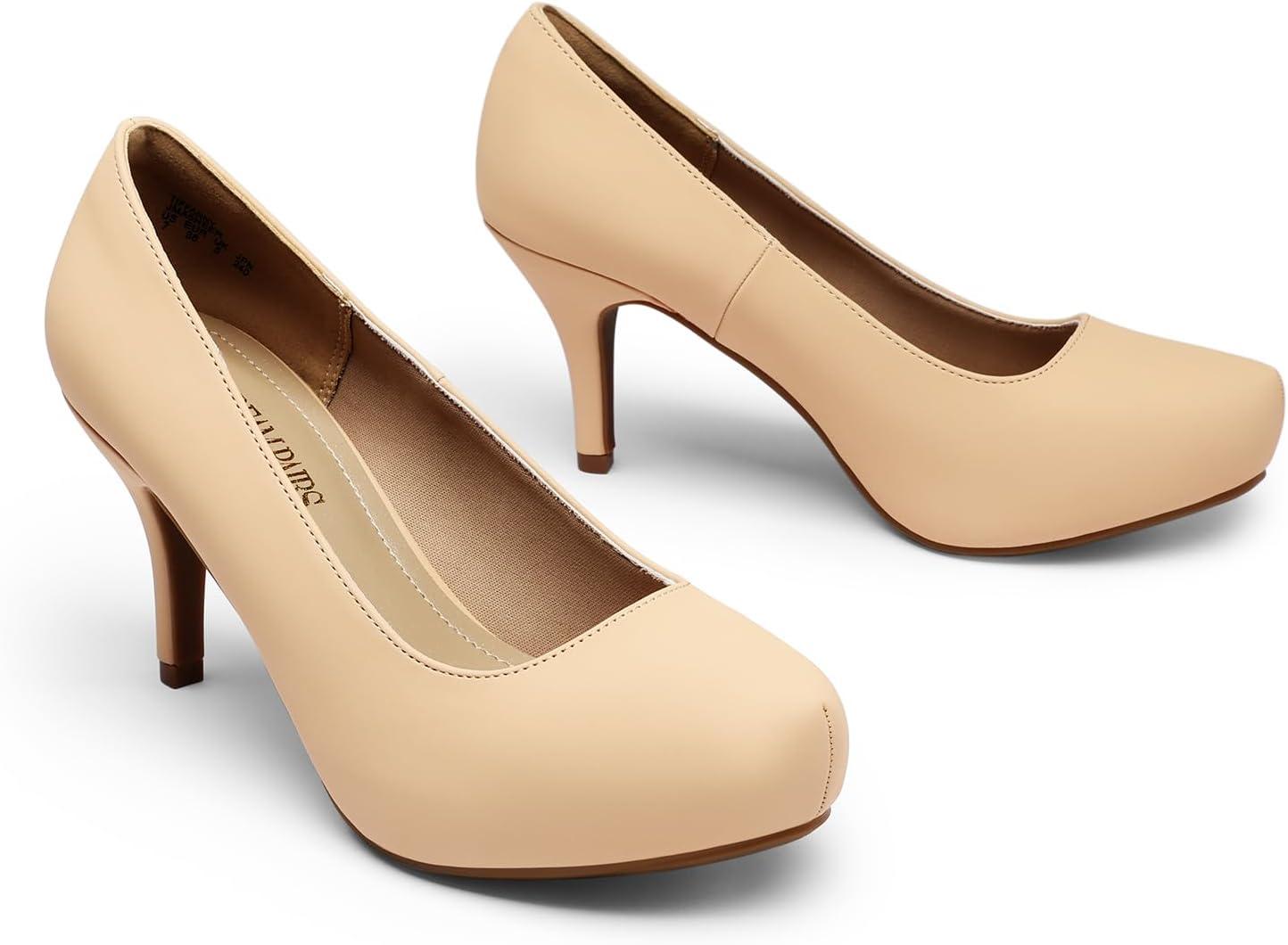 imageDREAM PAIRS Tiffany Womens Classic Elegant Versatile Low Stiletto Heel Dress Platform Pumps ShoesNudeSuede