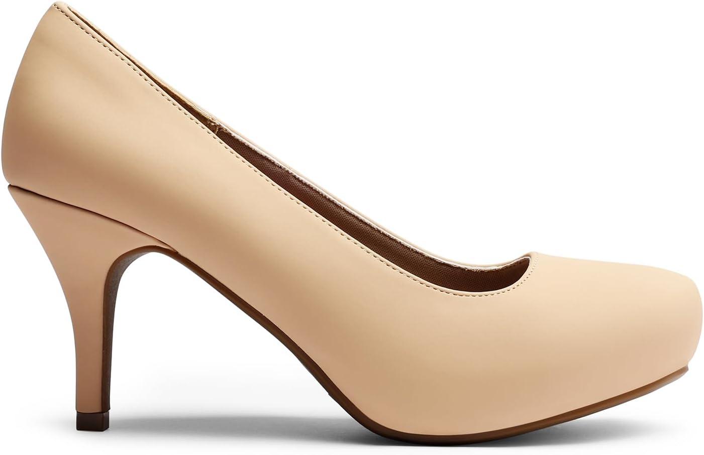imageDREAM PAIRS Tiffany Womens Classic Elegant Versatile Low Stiletto Heel Dress Platform Pumps ShoesNudeSuede