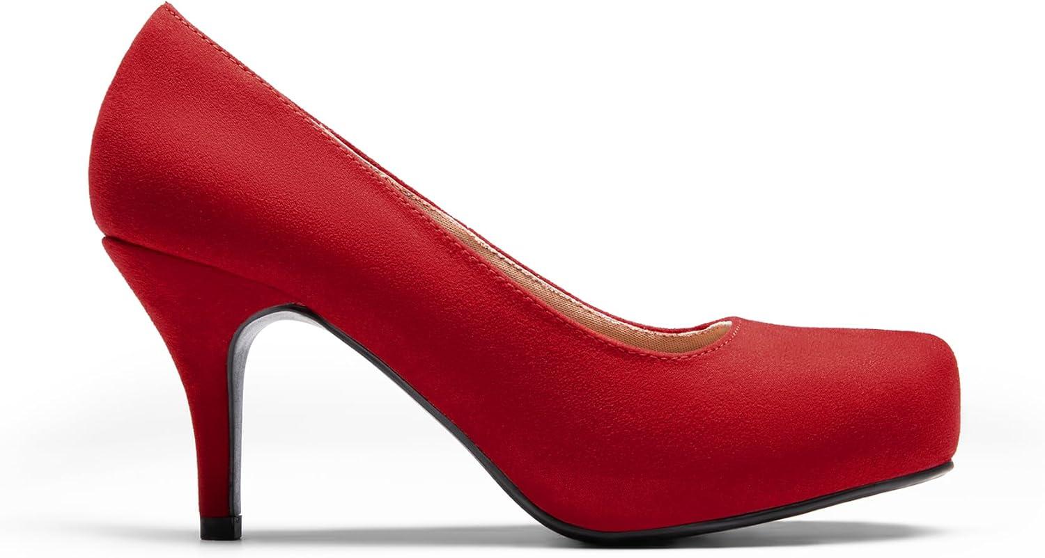 imageDREAM PAIRS Tiffany Womens Classic Elegant Versatile Low Stiletto Heel Dress Platform Pumps ShoesRed