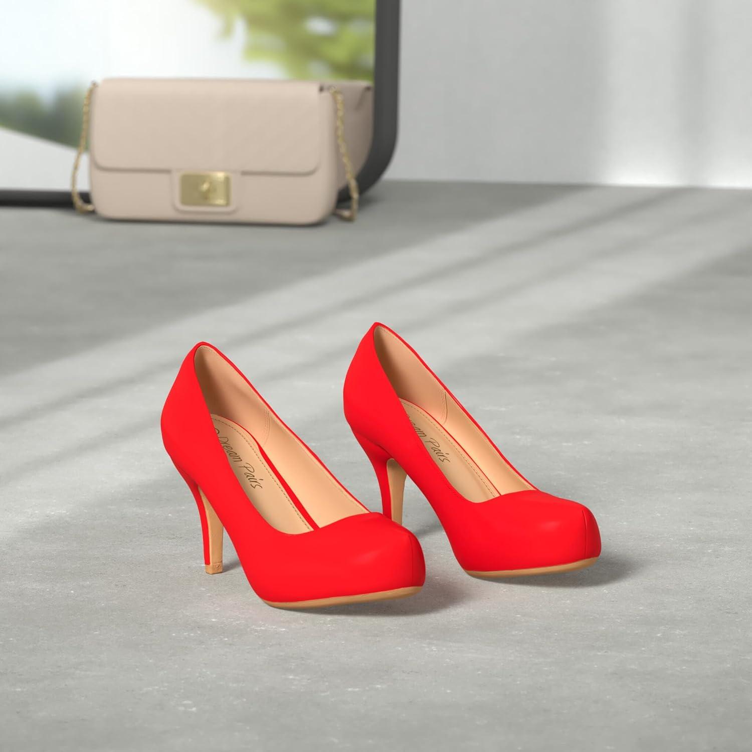 imageDREAM PAIRS Tiffany Womens Classic Elegant Versatile Low Stiletto Heel Dress Platform Pumps ShoesRedPat