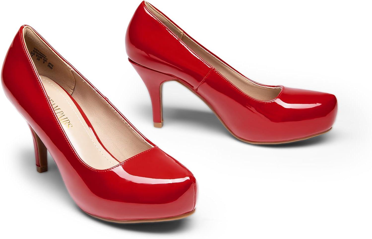 imageDREAM PAIRS Tiffany Womens Classic Elegant Versatile Low Stiletto Heel Dress Platform Pumps ShoesRedPat