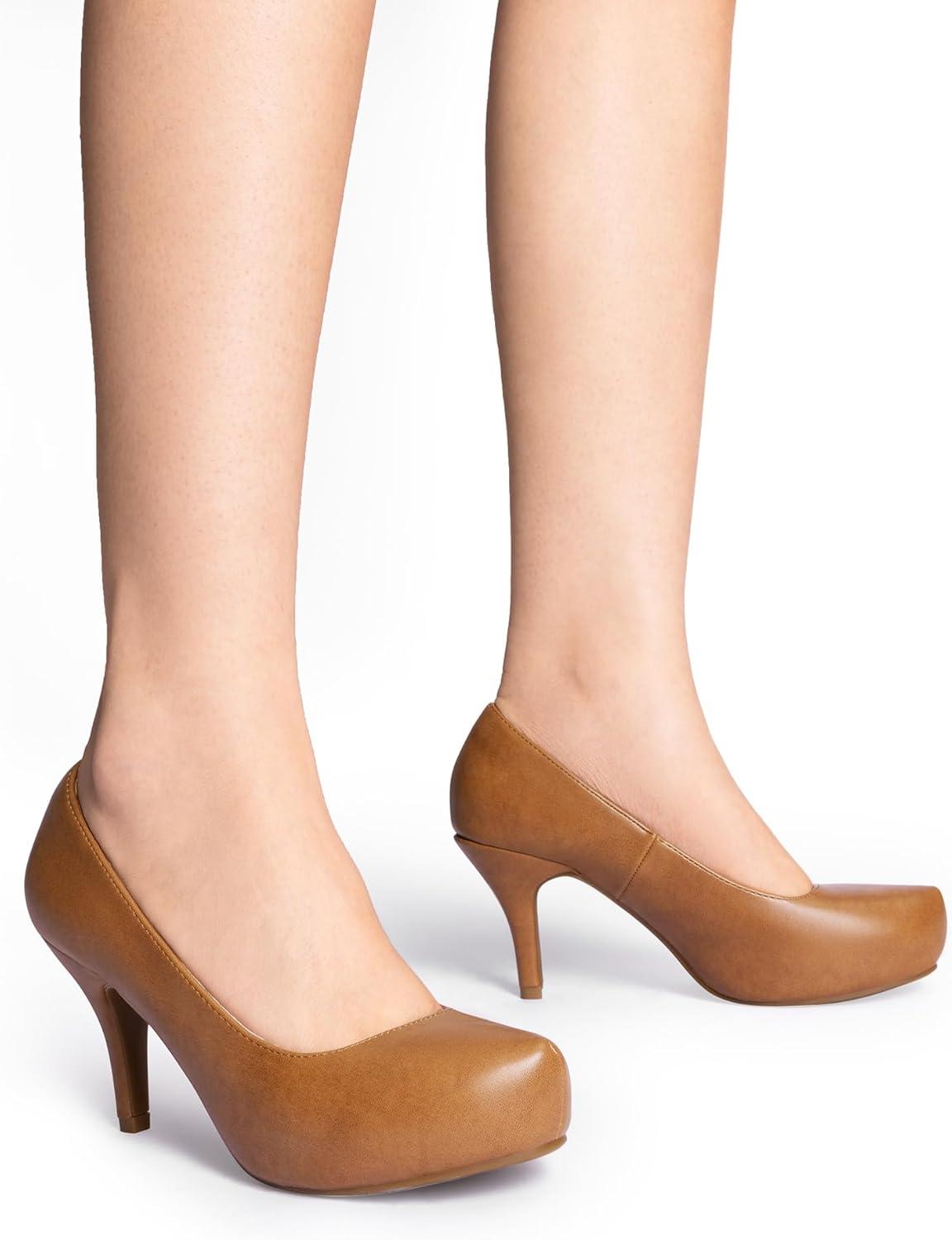 imageDREAM PAIRS Tiffany Womens Classic Elegant Versatile Low Stiletto Heel Dress Platform Pumps ShoesTanPu