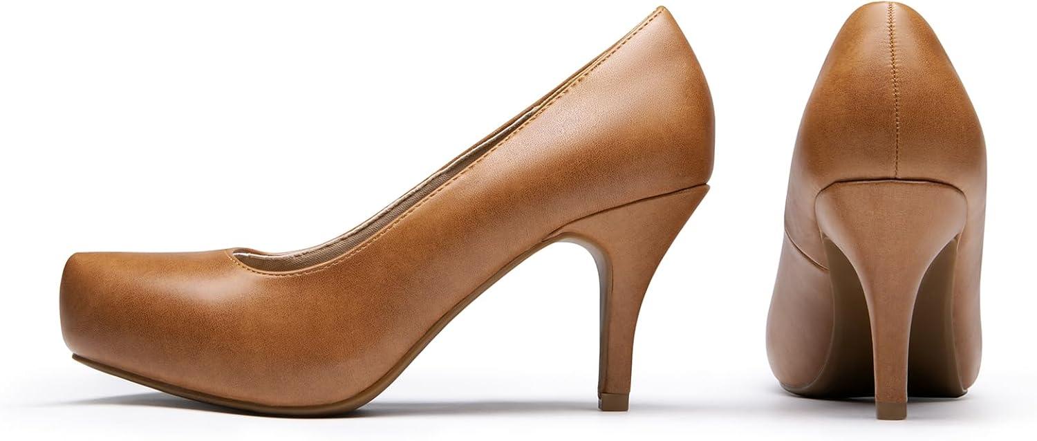 imageDREAM PAIRS Tiffany Womens Classic Elegant Versatile Low Stiletto Heel Dress Platform Pumps ShoesTanPu