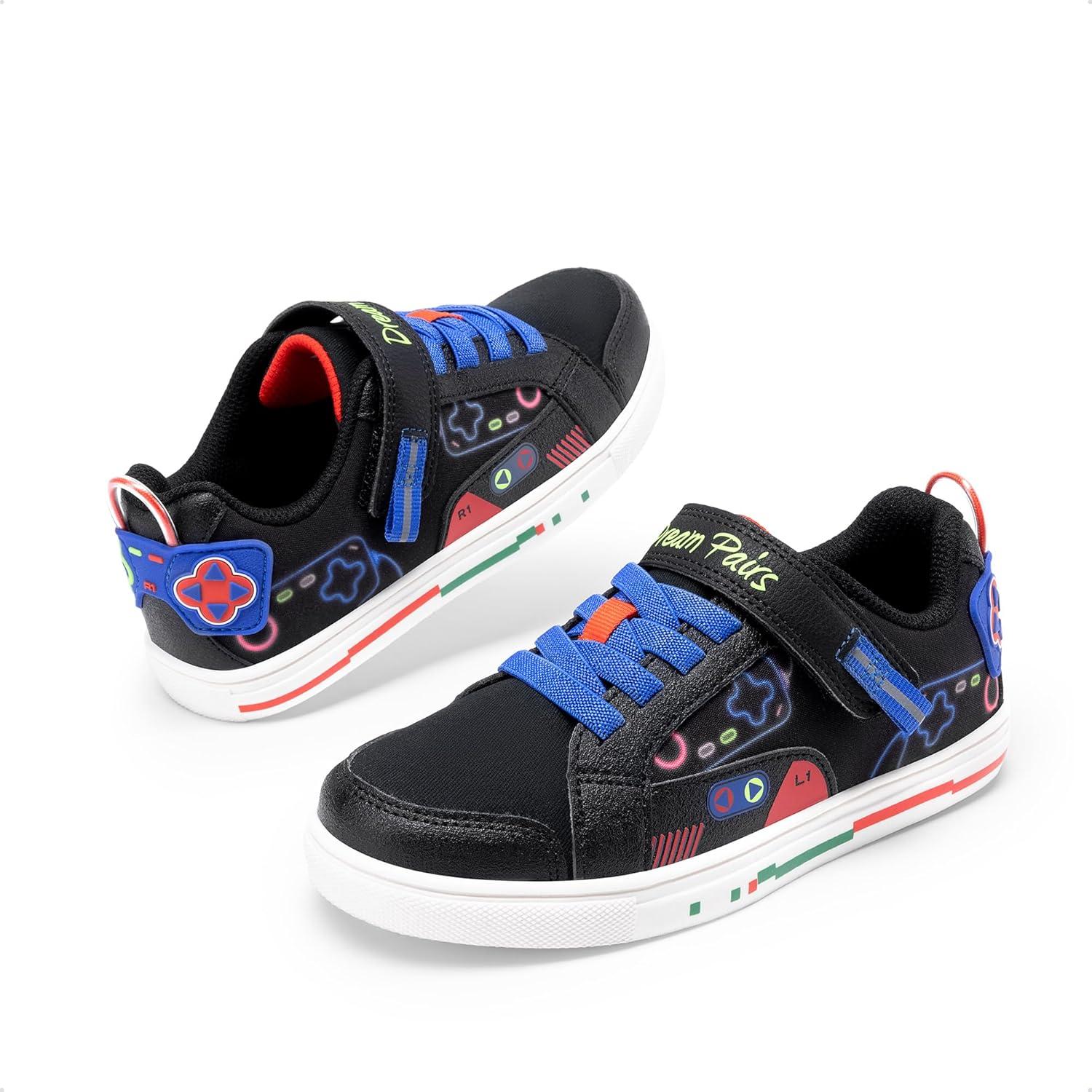 imageDREAM PAIRS Toddler Boys Sneakers Little Kids Shoes Playful Fun Cartoon Causal Walking NonSlip Hook and LoopBlack