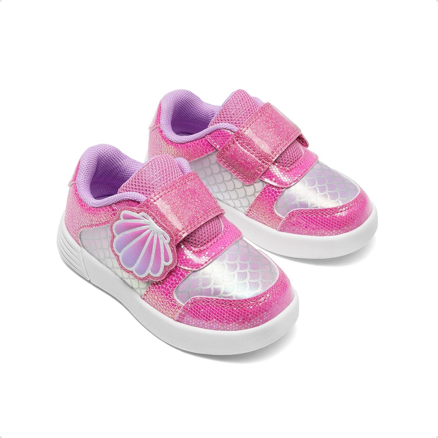 imageDREAM PAIRS Toddler Girls Sneakers Sparkly Shiny Lightweight Comfortable Hook and Loop Casual Walking Little Kids ShoesPurpleHot Pink