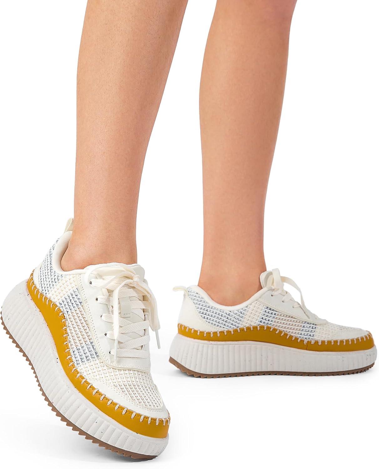 imageDREAM PAIRS Women Chunky City Tweed Comfortable Casual Platform Fashion Sneaker