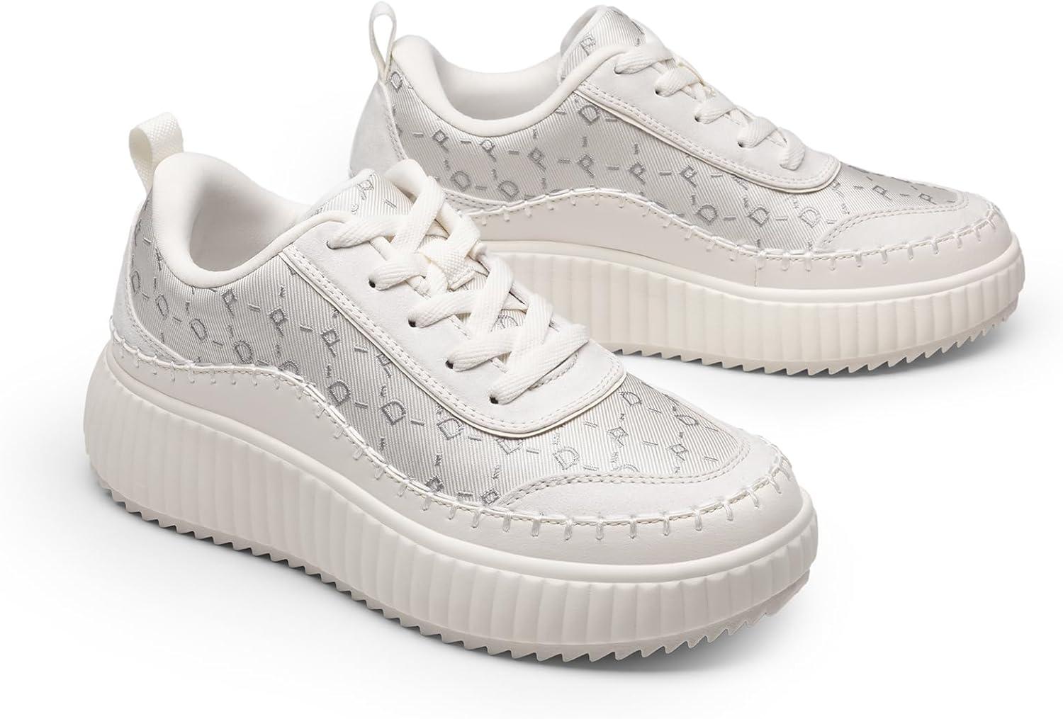 imageDREAM PAIRS Women Chunky City Tweed Comfortable Casual Platform Fashion SneakerBeige