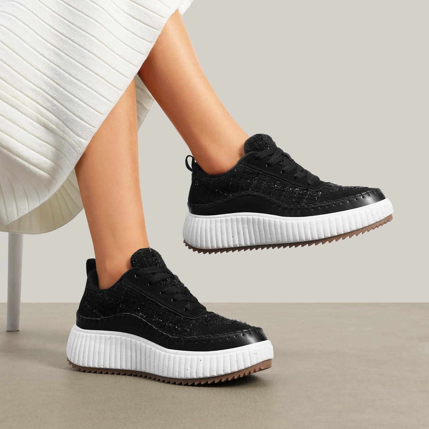 imageDREAM PAIRS Women Chunky City Tweed Comfortable Casual Platform Fashion SneakerBlack