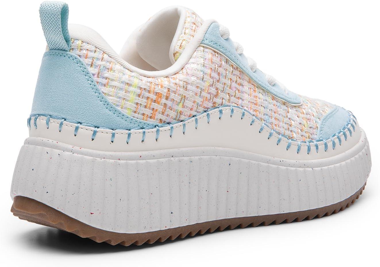 imageDREAM PAIRS Women Chunky City Tweed Comfortable Casual Platform Fashion SneakerBlueRainbowknit
