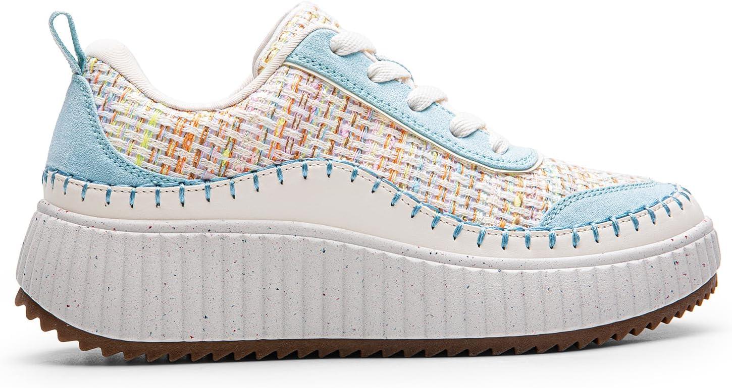 imageDREAM PAIRS Women Chunky City Tweed Comfortable Casual Platform Fashion SneakerBlueRainbowknit