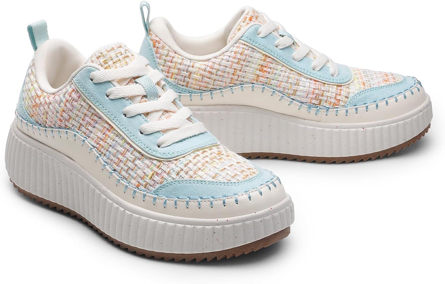 imageDREAM PAIRS Women Chunky City Tweed Comfortable Casual Platform Fashion SneakerBlueRainbowknit
