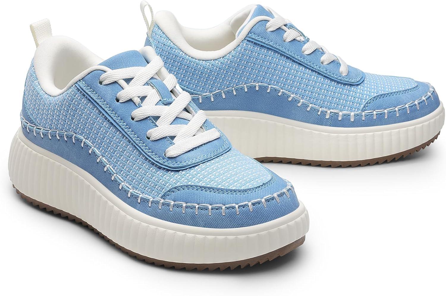 imageDREAM PAIRS Women Chunky City Tweed Comfortable Casual Platform Fashion SneakerBlueknit