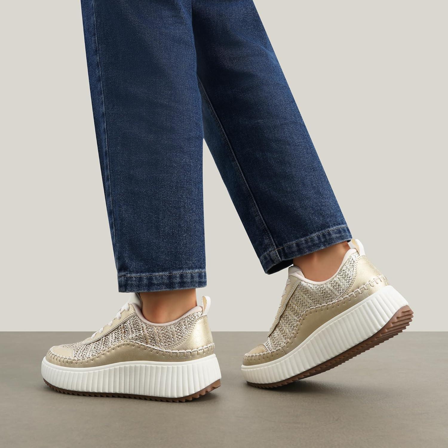 imageDREAM PAIRS Women Chunky City Tweed Comfortable Casual Platform Fashion SneakerGold