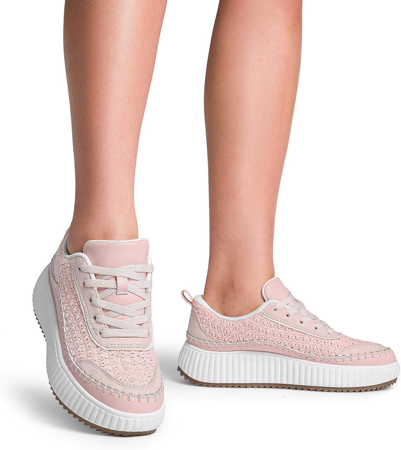 imageDREAM PAIRS Women Chunky City Tweed Comfortable Casual Platform Fashion SneakerPinkknit