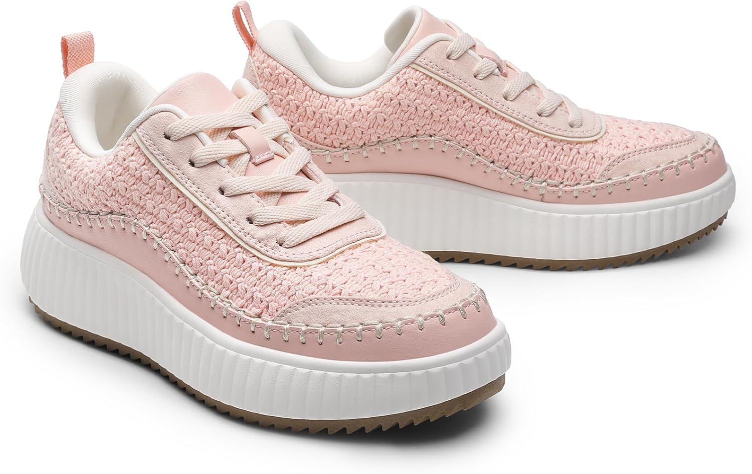 imageDREAM PAIRS Women Chunky City Tweed Comfortable Casual Platform Fashion SneakerPinkknit