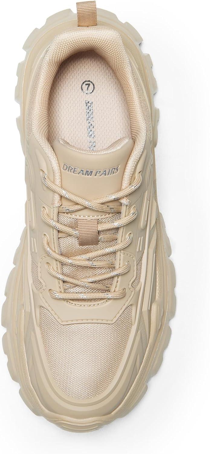 imageDREAM PAIRS Women Chunky Fashion Sneakers Platform Bold LaceUp Comfortable SneakersApricotbold