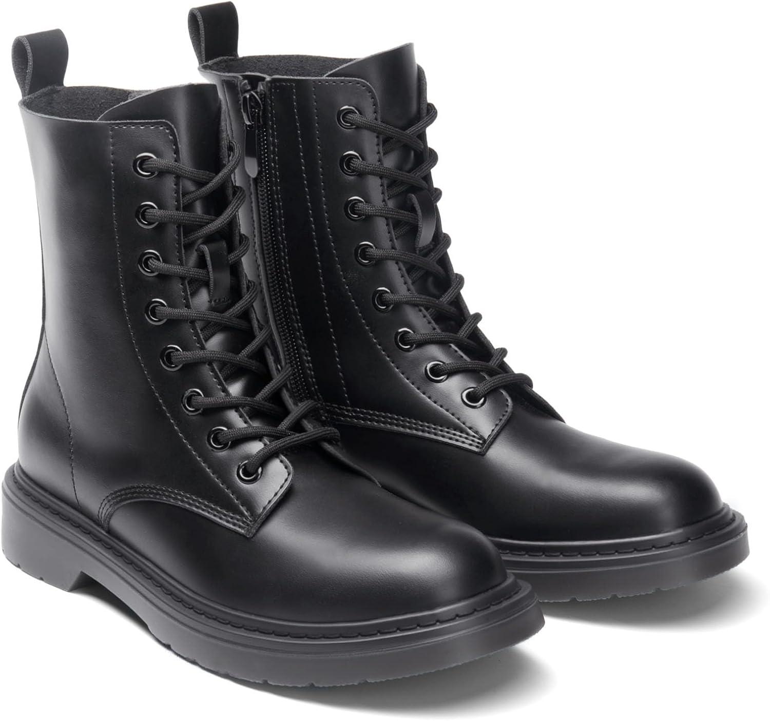 imageDREAM PAIRS Women Combat Boots Laceup Low Heel Ankle BootiesBlackmatte