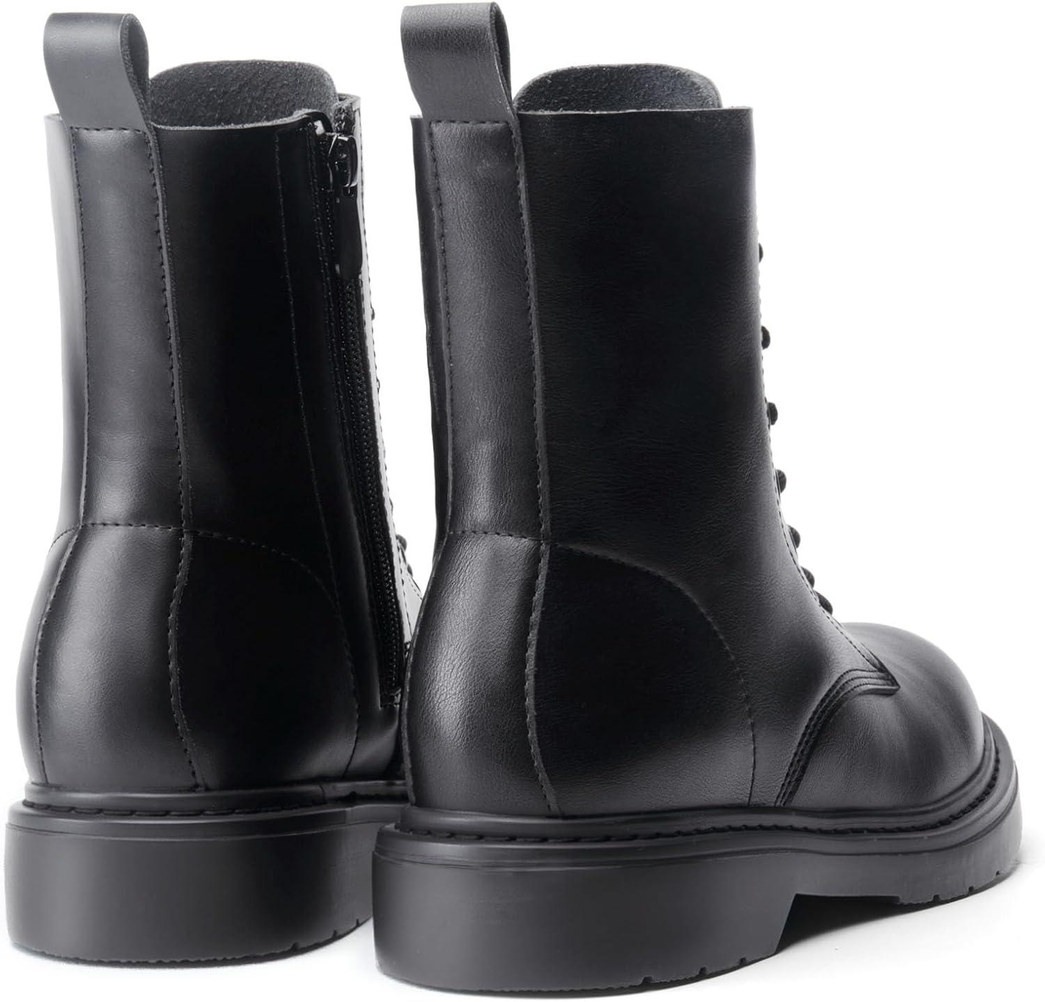 imageDREAM PAIRS Women Combat Boots Laceup Low Heel Ankle BootiesBlackmatte