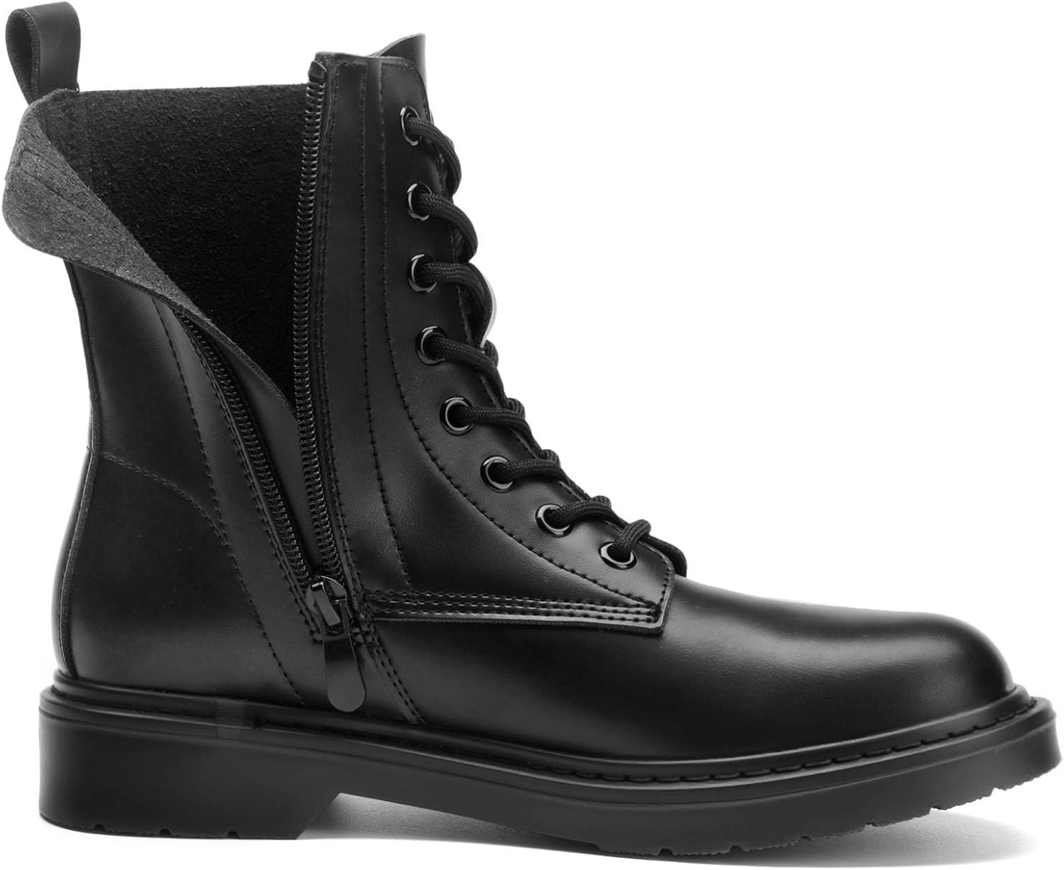 imageDREAM PAIRS Women Combat Boots Laceup Low Heel Ankle BootiesBlackmatte