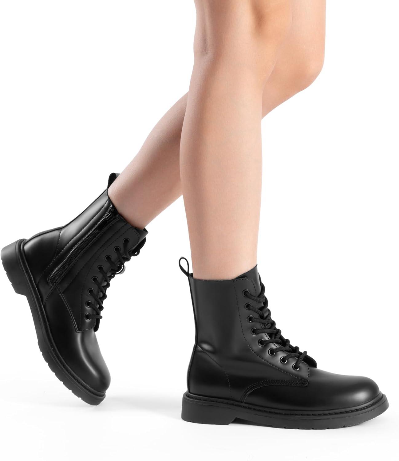 imageDREAM PAIRS Women Combat Boots Laceup Low Heel Ankle BootiesBlackmatte