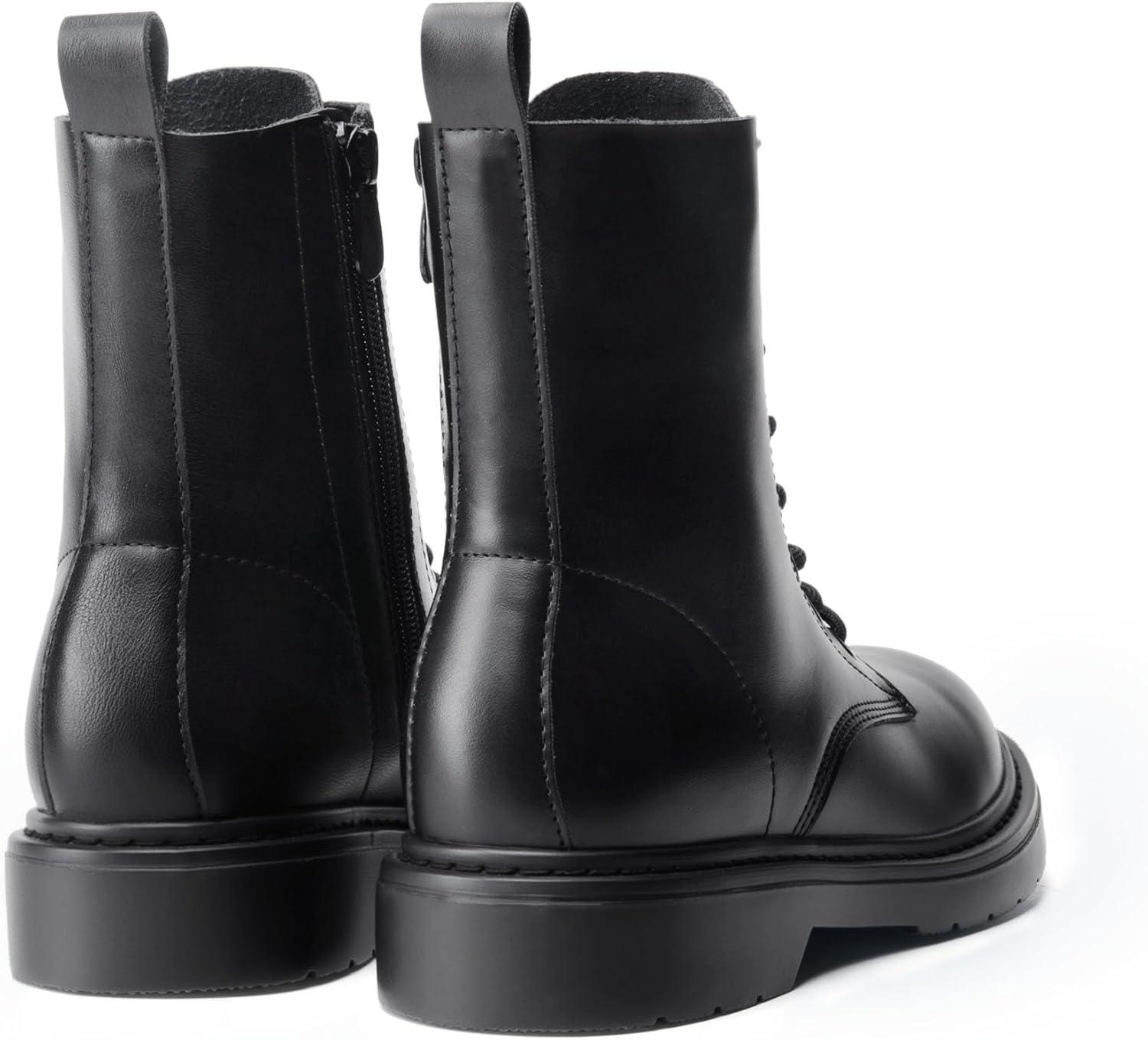 imageDREAM PAIRS Women Combat Boots Laceup Low Heel Ankle BootiesBlackpu