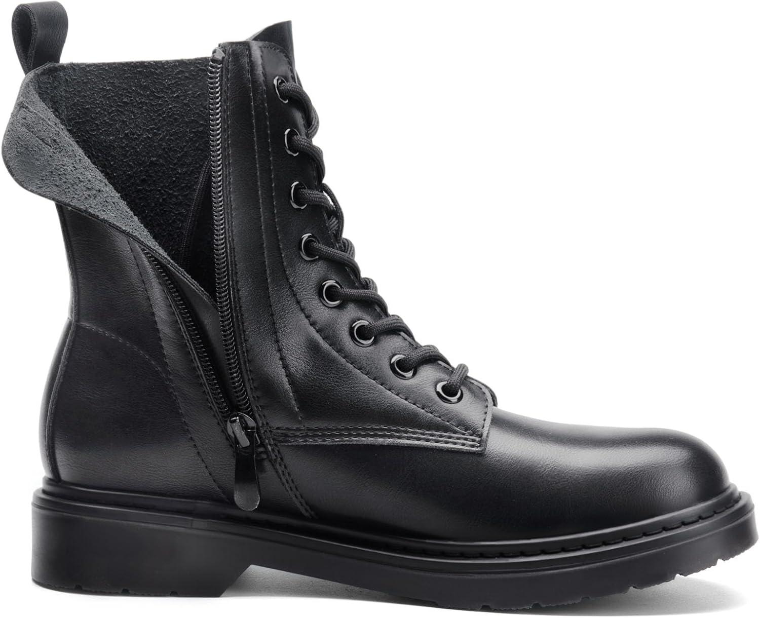 imageDREAM PAIRS Women Combat Boots Laceup Low Heel Ankle BootiesBlackpu