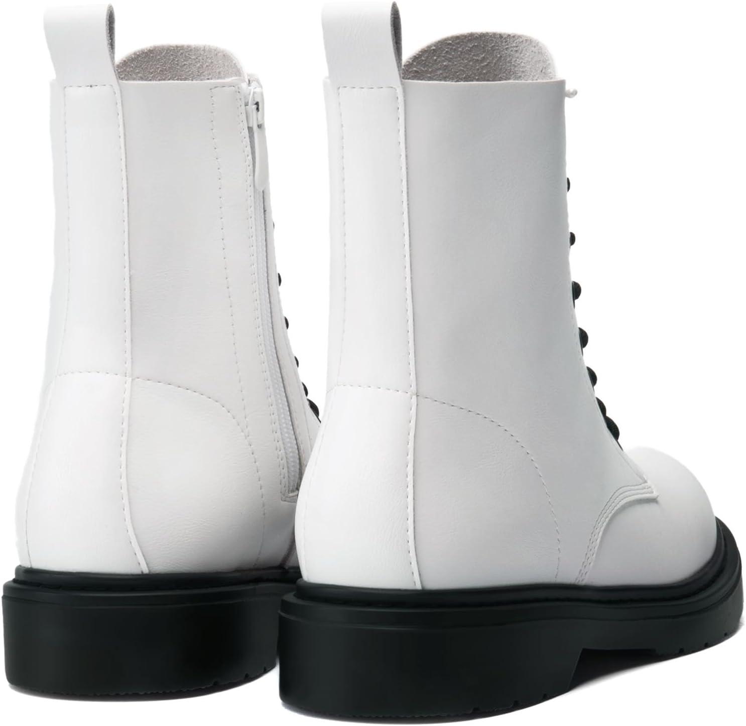 imageDREAM PAIRS Women Combat Boots Laceup Low Heel Ankle BootiesWhite