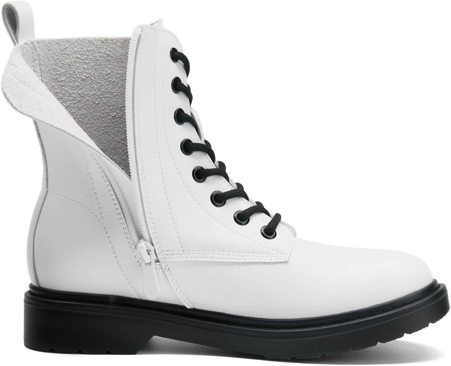 imageDREAM PAIRS Women Combat Boots Laceup Low Heel Ankle BootiesWhite