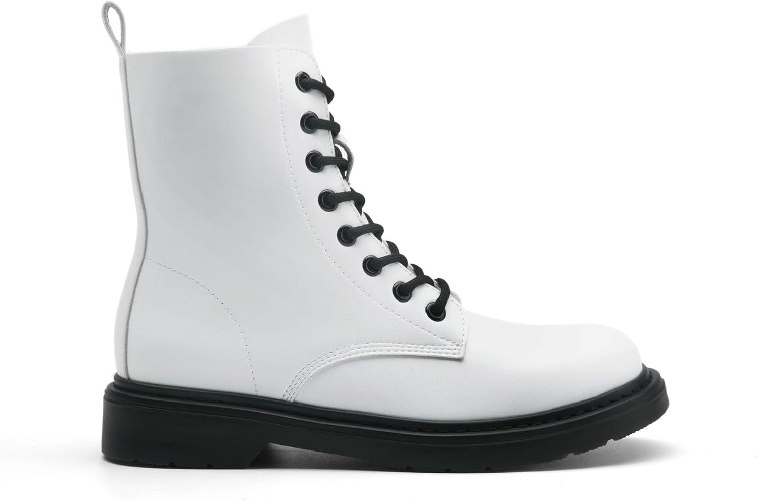 imageDREAM PAIRS Women Combat Boots Laceup Low Heel Ankle BootiesWhite