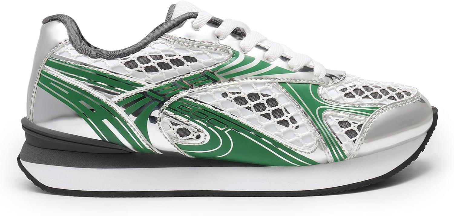 imageDREAM PAIRS Women Fashion Sneakers Walking Comfortable Breathable Stylish Lightweight Retro Classisc Casual Lace Up Sportstyle SneakerSilverGreen