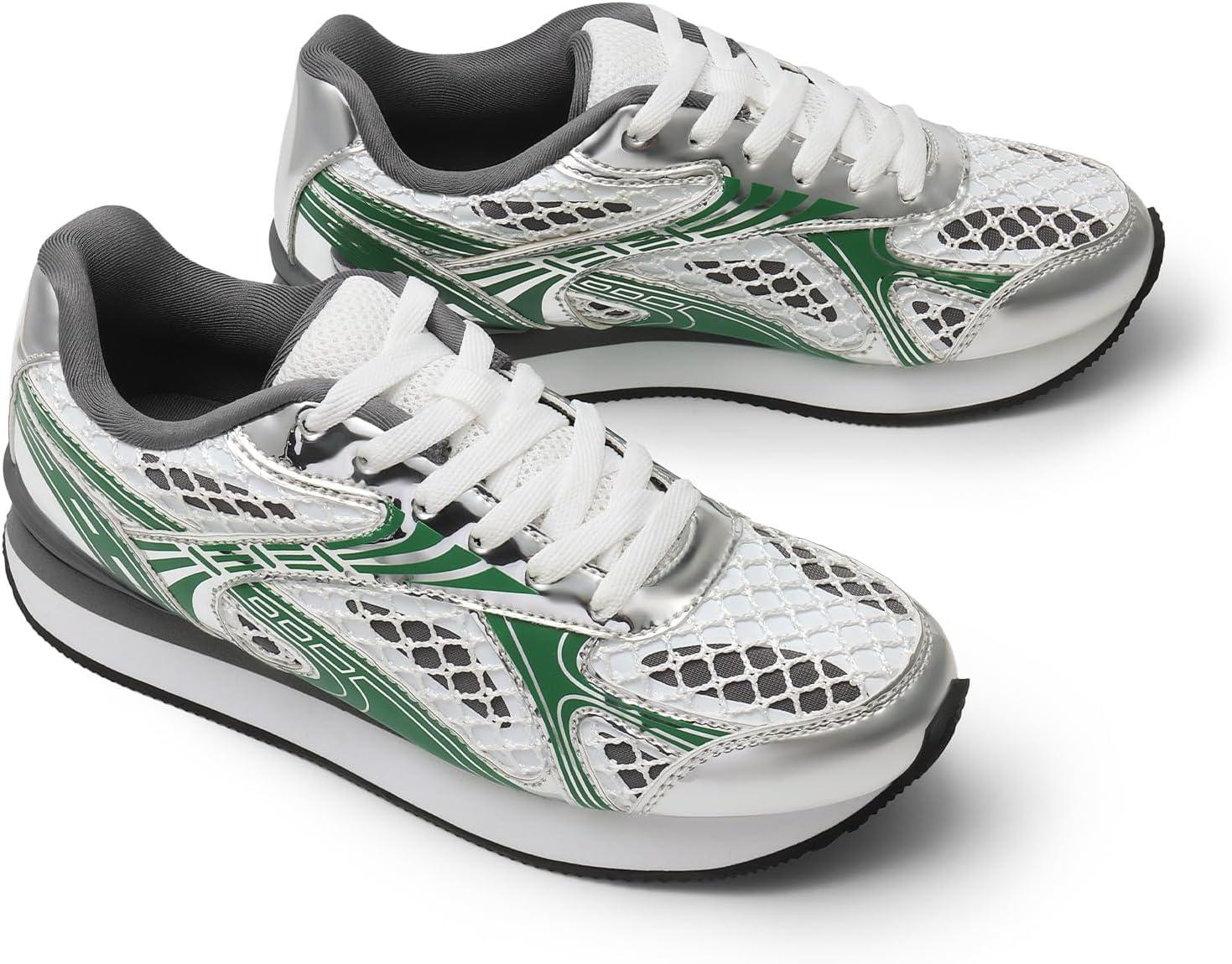 imageDREAM PAIRS Women Fashion Sneakers Walking Comfortable Breathable Stylish Lightweight Retro Classisc Casual Lace Up Sportstyle SneakerSilverGreen