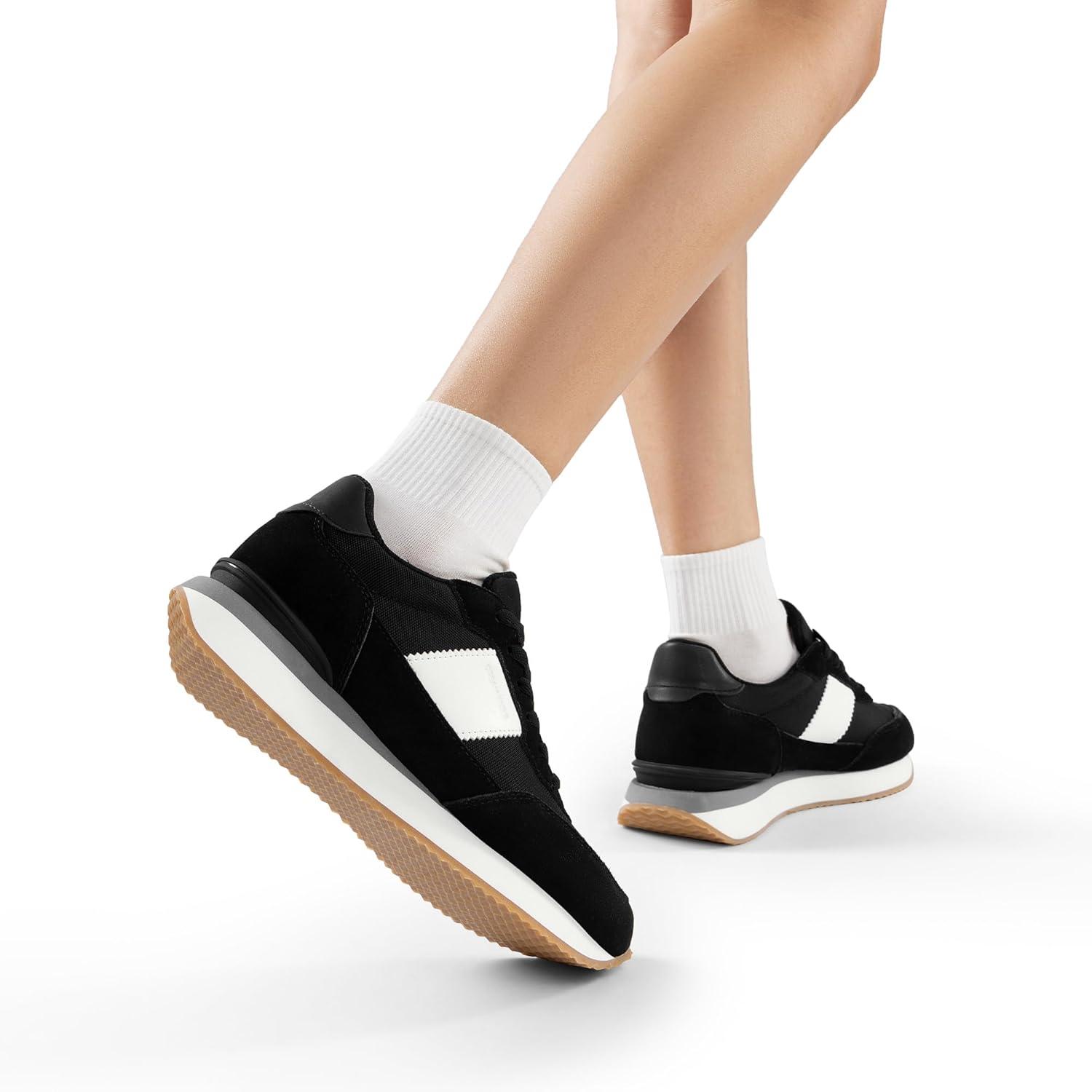 imageDREAM PAIRS Women Fashion Sneakers Walking Tennis Sports Athletic Comfortable Lightweight Running Lace Up Retro Classic Casual SneakerBlack