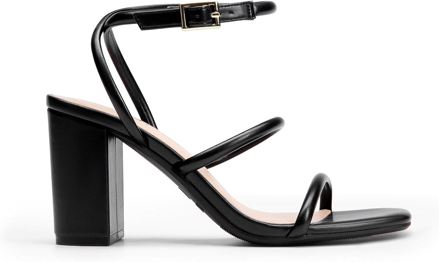 imageDREAM PAIRS Women Heels Chunky Square Open Toe Strappy Ankle Strap Block High Heeled Sandals for Dressy Wedding Comfortable ShoesBlack