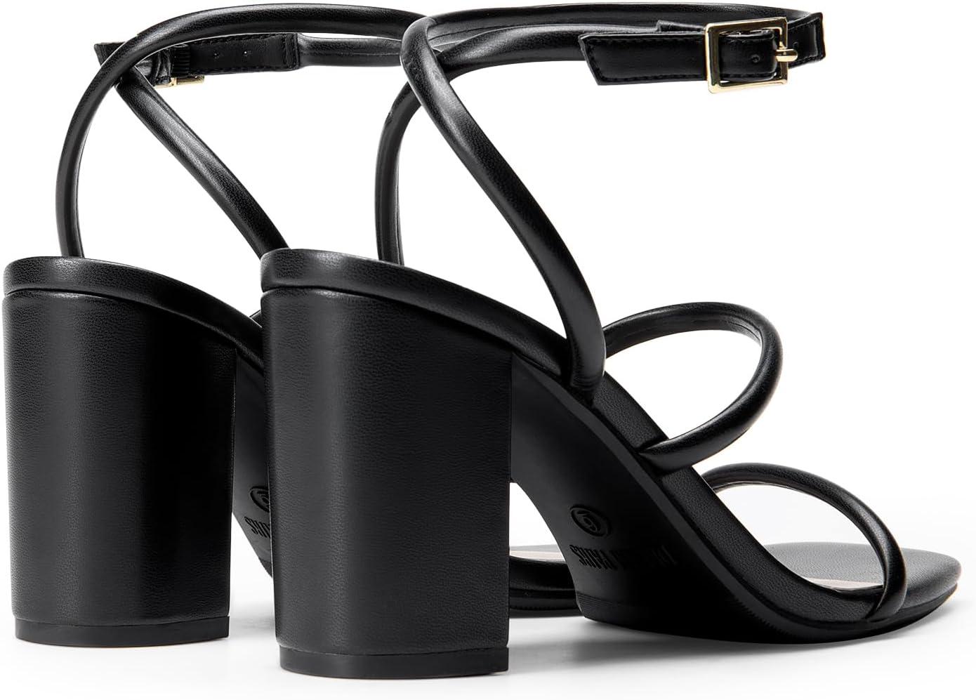 imageDREAM PAIRS Women Heels Chunky Square Open Toe Strappy Ankle Strap Block High Heeled Sandals for Dressy Wedding Comfortable ShoesBlack