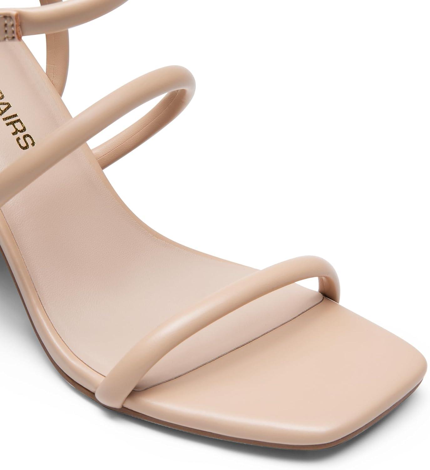 imageDREAM PAIRS Women Heels Chunky Square Open Toe Strappy Ankle Strap Block High Heeled Sandals for Dressy Wedding Comfortable ShoesNude