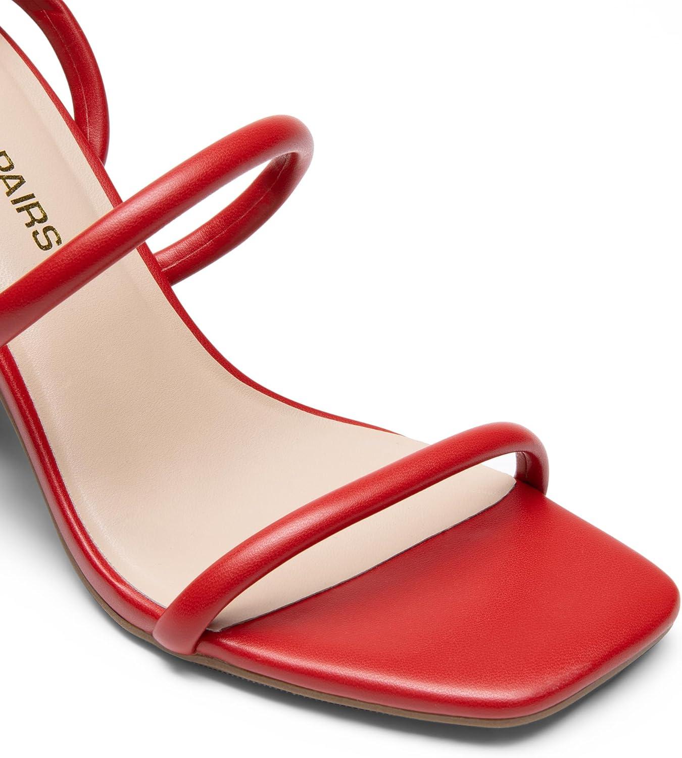 imageDREAM PAIRS Women Heels Chunky Square Open Toe Strappy Ankle Strap Block High Heeled Sandals for Dressy Wedding Comfortable ShoesRed