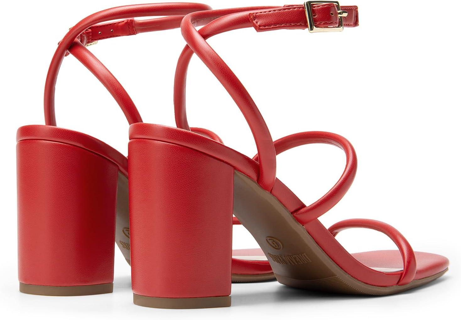 imageDREAM PAIRS Women Heels Chunky Square Open Toe Strappy Ankle Strap Block High Heeled Sandals for Dressy Wedding Comfortable ShoesRed