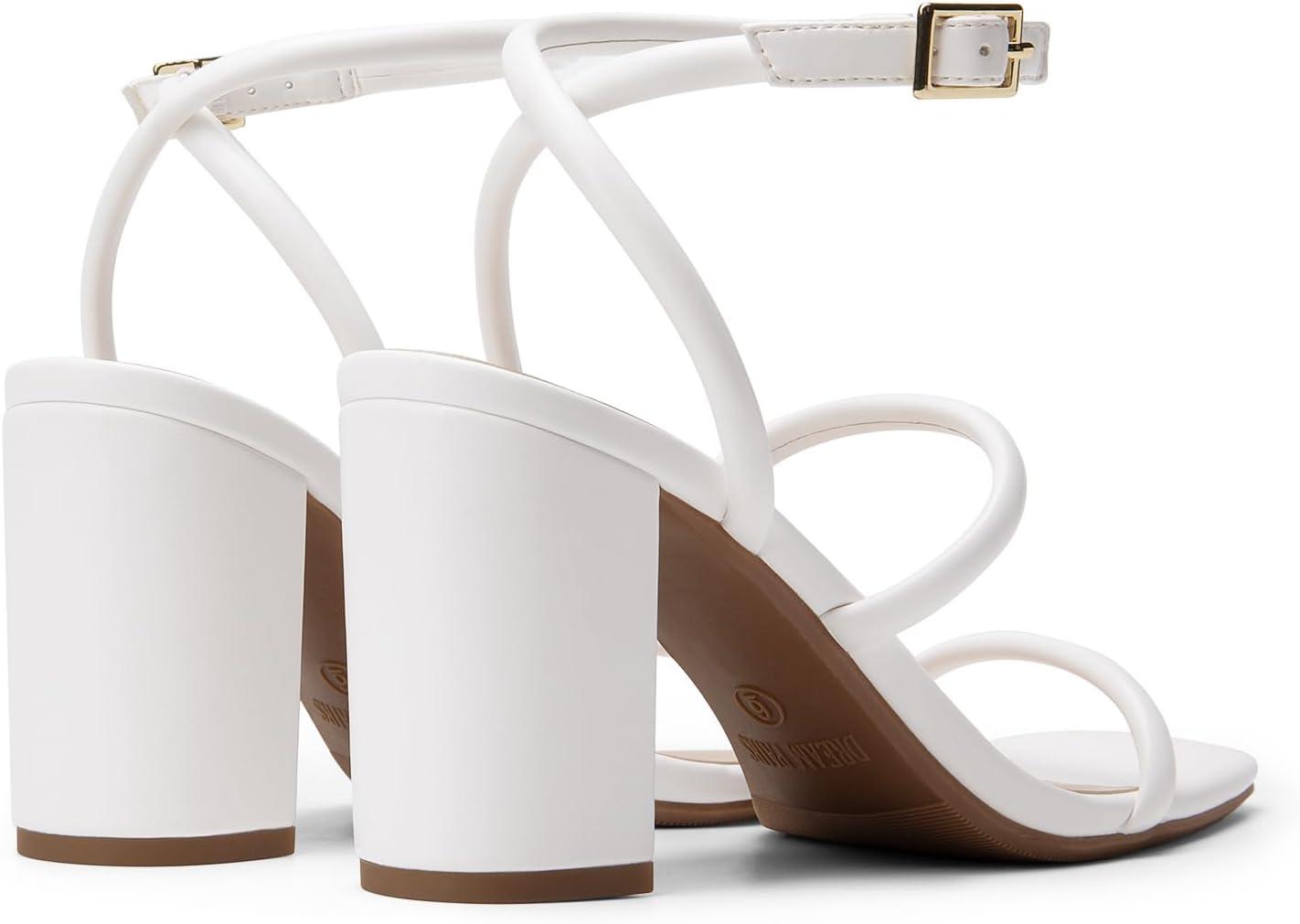 imageDREAM PAIRS Women Heels Chunky Square Open Toe Strappy Ankle Strap Block High Heeled Sandals for Dressy Wedding Comfortable ShoesWhite