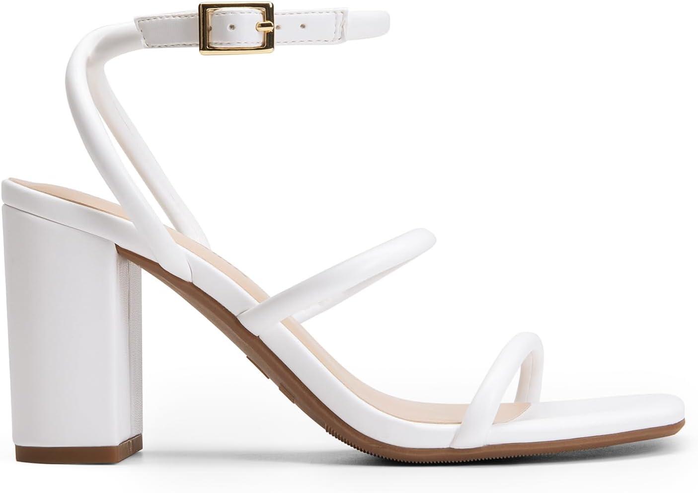 imageDREAM PAIRS Women Heels Chunky Square Open Toe Strappy Ankle Strap Block High Heeled Sandals for Dressy Wedding Comfortable ShoesWhite