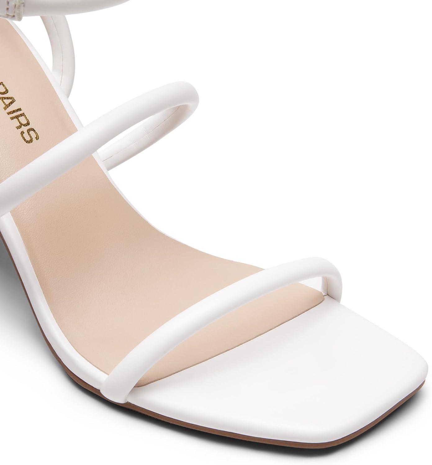 imageDREAM PAIRS Women Heels Chunky Square Open Toe Strappy Ankle Strap Block High Heeled Sandals for Dressy Wedding Comfortable ShoesWhite