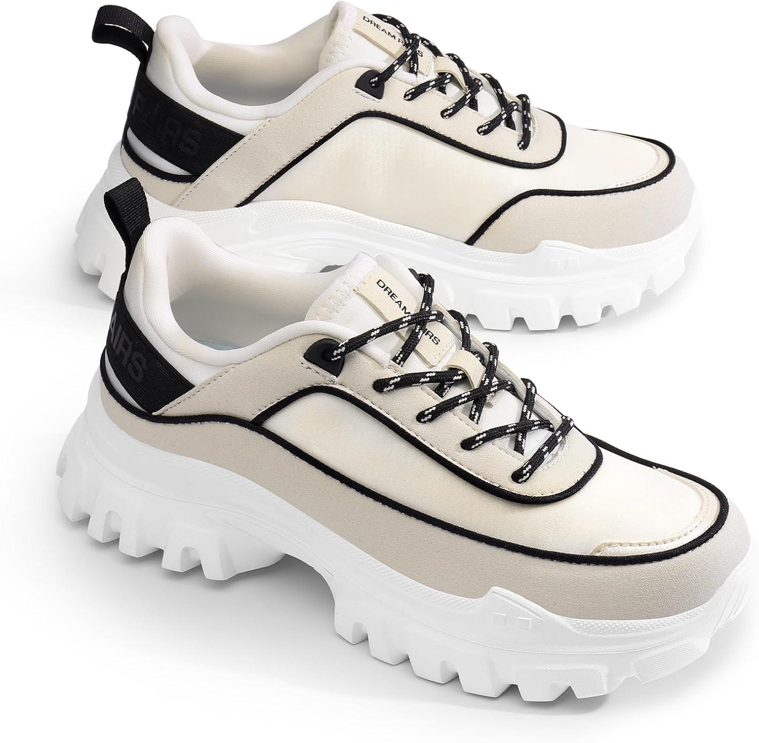 imageDREAM PAIRS Women Platform Chunky Fashion Sneakers Walking LaceUp Comfortable Sport Stylish Lightweight Classic Casual Work Tennis ShoesBeigeBlack