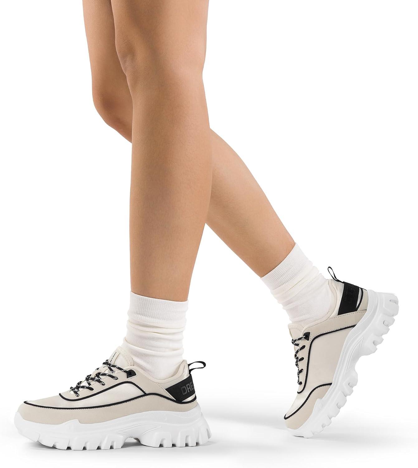 imageDREAM PAIRS Women Platform Chunky Fashion Sneakers Walking LaceUp Comfortable Sport Stylish Lightweight Classic Casual Work Tennis ShoesBeigeBlack