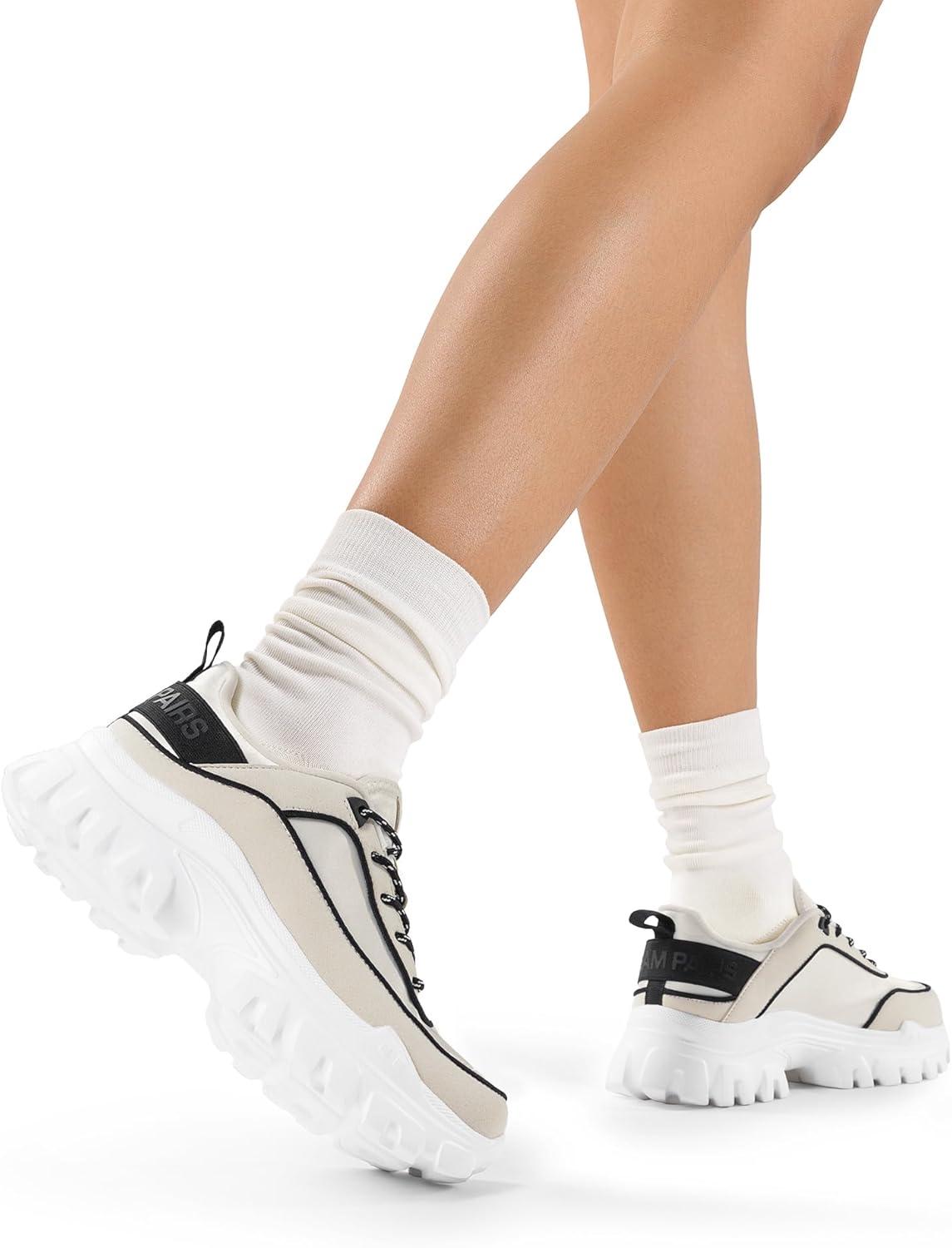 imageDREAM PAIRS Women Platform Chunky Fashion Sneakers Walking LaceUp Comfortable Sport Stylish Lightweight Classic Casual Work Tennis ShoesBeigeBlack