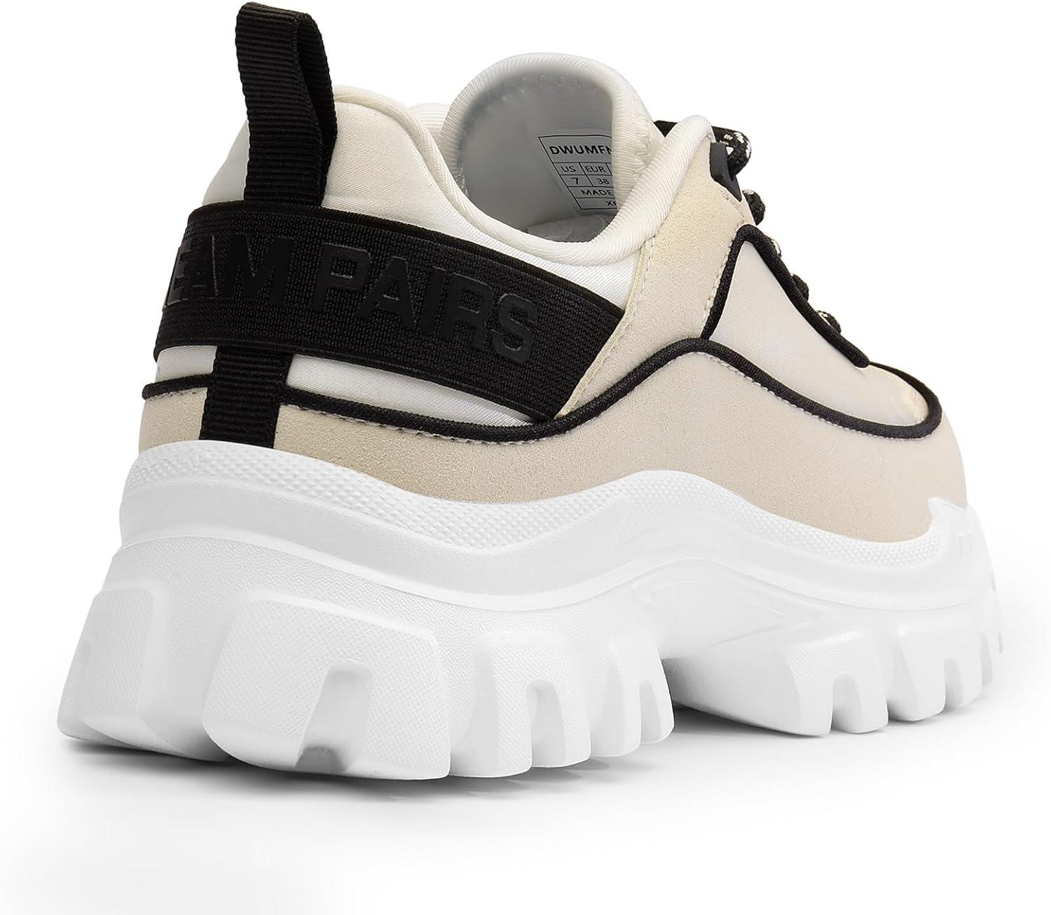 imageDREAM PAIRS Women Platform Chunky Fashion Sneakers Walking LaceUp Comfortable Sport Stylish Lightweight Classic Casual Work Tennis ShoesBeigeBlack