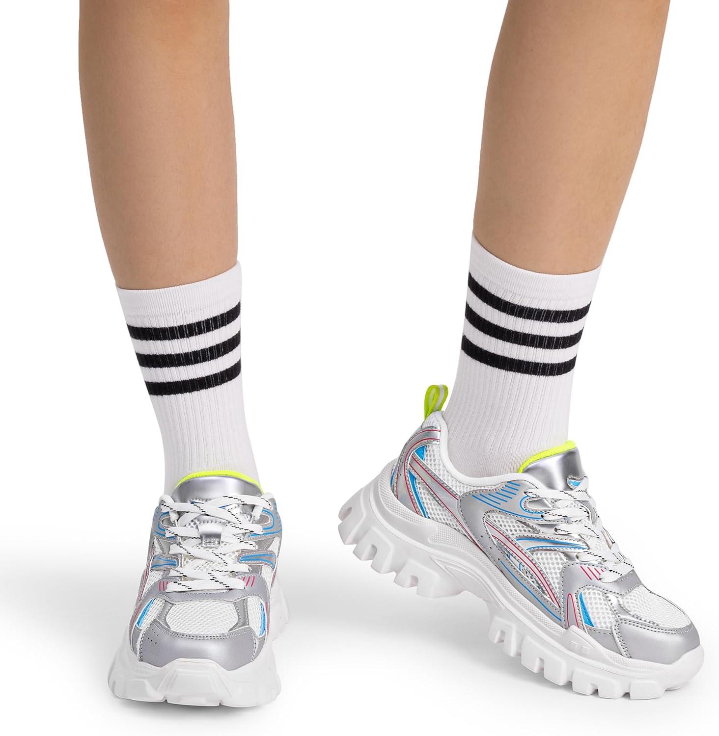 imageDREAM PAIRS Women Platform Chunky Lightweight Comfortable Breathable Casual Stylish Y2K LaceUp Heidi Walking Fashion SneakersSize 8WhiteSilverSDFN2421W